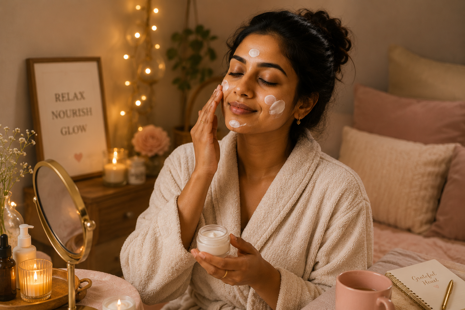 Relaxed bride skincare preparation